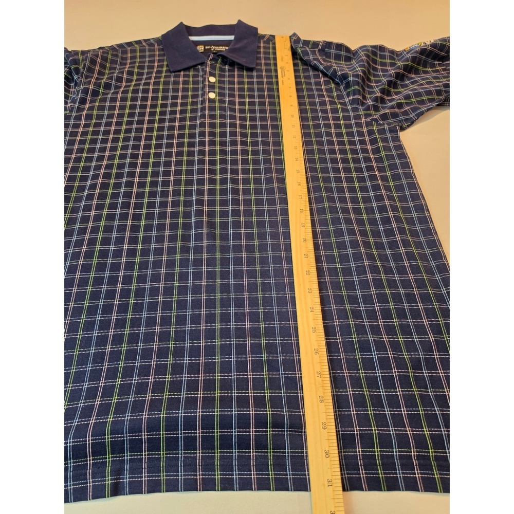 St. Andrews of Scotland Mens Large Navy Blue Plaid Golf Polo Shirt Crest Logo - Picture 5 of 7